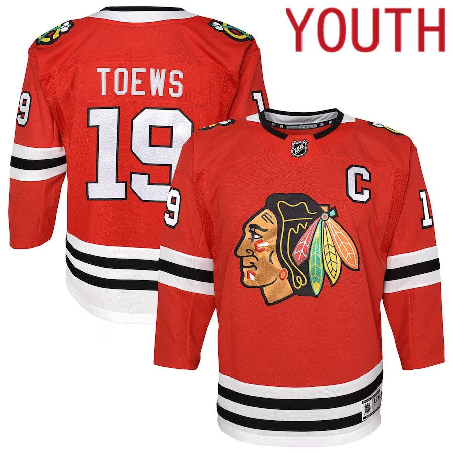 Youth Chicago Blackhawks #19 Jonathan Toews Red Home Premier Player NHL Jersey->youth nhl jersey->Youth Jersey